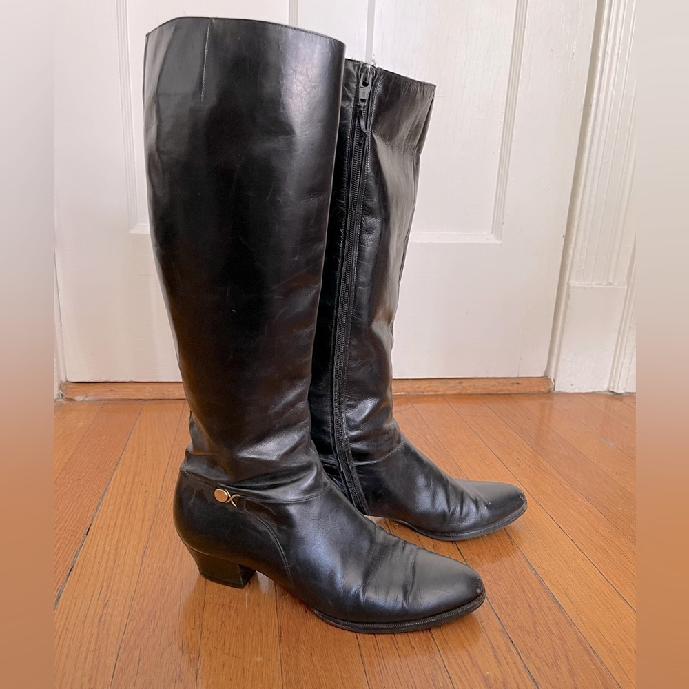 Vintage Salvatore Ferragamo black leather riding boots
